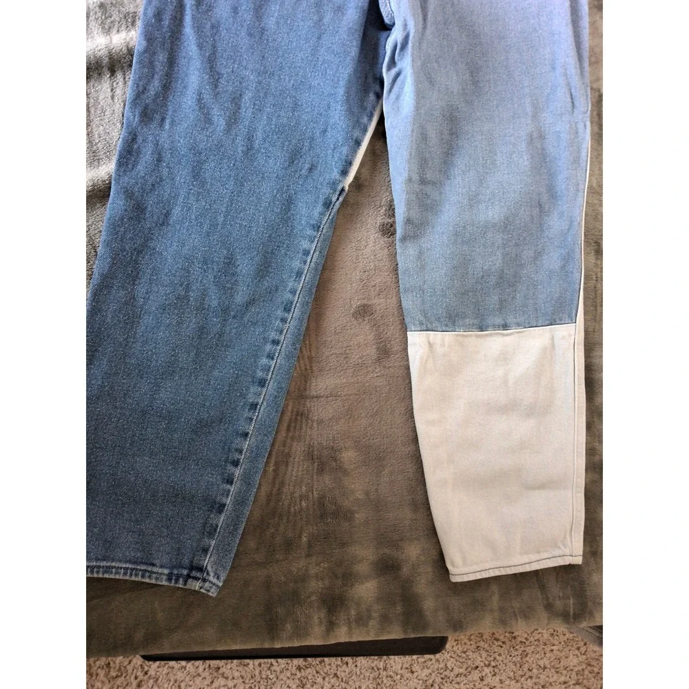 Hollister Ultra High-Rise Mom Jeans 9R W29 Patchwork Colorblock Blue White Denim